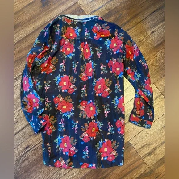 Aratta Silent Journey Women's M Floral Multi Color Trim Velvet Bohemian Top